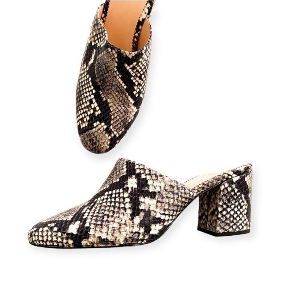 J. Crew Sophie Pump Mule in Greyscale Shine Snake slip on mid block heel 7.5